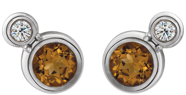 14K Gold Round Natural Citrine Accented Bezel-Set Earrings – 3-5mm Stones - White Gold - view 2