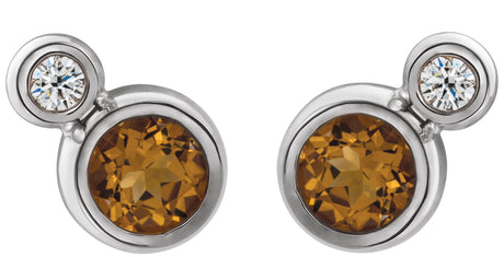 Platinum Round Natural Citrine Accented Bezel-Set Earrings – 3-5mm Stones - view 2
