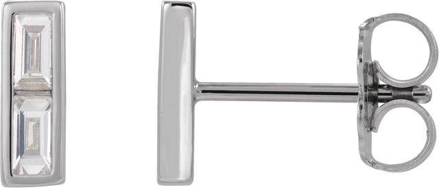 Platinum Straight Baguette Natural Diamond Baguette Bezel-Set Bar Earrings
