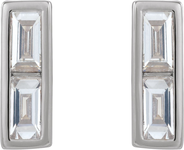 14K Gold Straight Baguette Natural Diamond Baguette Bezel-Set Bar Earrings - White Gold - view 2