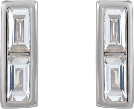 Platinum Straight Baguette Natural Diamond Baguette Bezel-Set Bar Earrings - view 2