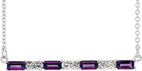 Platinum Straight Baguette Natural Amethyst Accented Bar Necklace