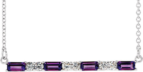 Platinum Straight Baguette Natural Amethyst Accented Bar Necklace