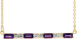 14K Gold Straight Baguette Natural Amethyst Accented Bar Necklace - Yellow Gold