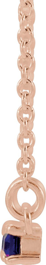 14K Gold Straight Baguette Natural Amethyst Accented Bar Necklace - Rose Gold - view 2