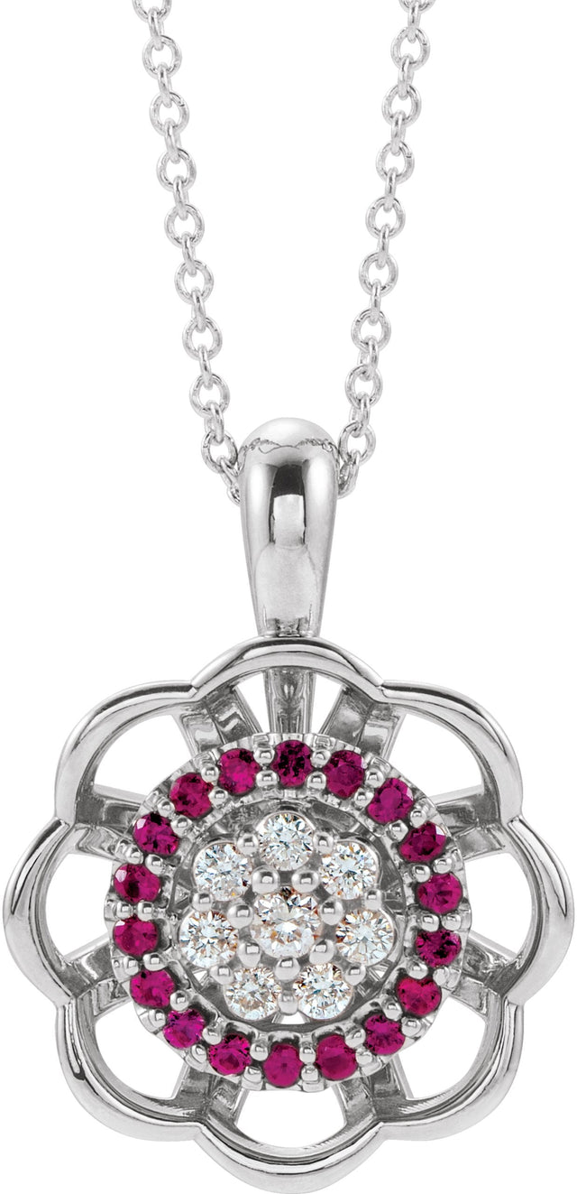 Platinum Round Natural Diamond Halo-Style Cluster Necklace or Pendant