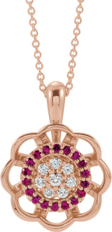 14K Gold Round Natural Diamond Halo-Style Cluster Necklace or Pendant – 1/6 CTW - Rose Gold