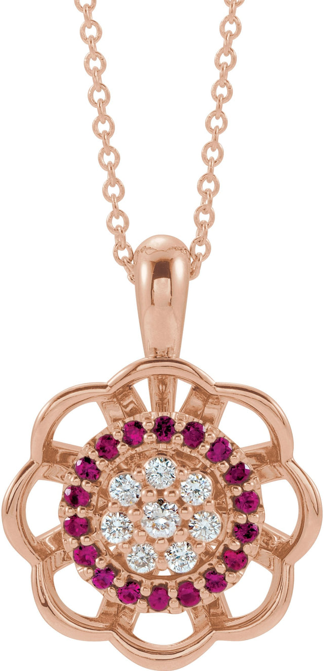 14K Gold Round Natural Diamond Halo-Style Cluster Necklace or Pendant – 1/6 CTW - Rose Gold