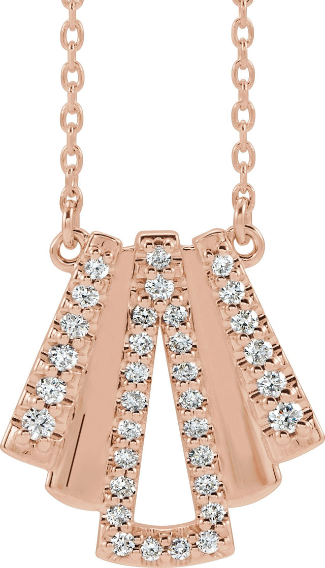 14K Gold Round Natural Diamond Accented Art Deco Necklace - Rose Gold