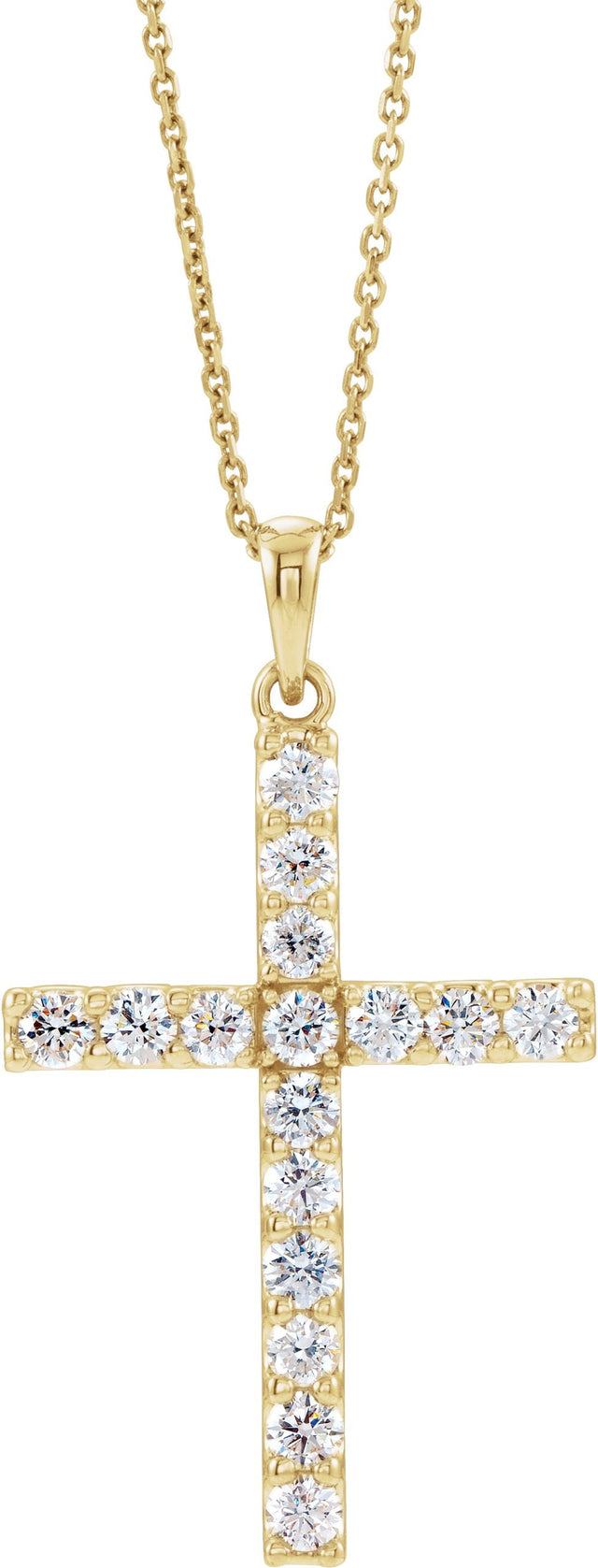 14K Gold Round Lab-Grown Diamond Accented Cross Necklace or Pendant - Yellow Gold