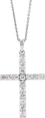 Platinum Round Natural Diamond Accented Cross Necklace or Pendant – 1/10 CTW