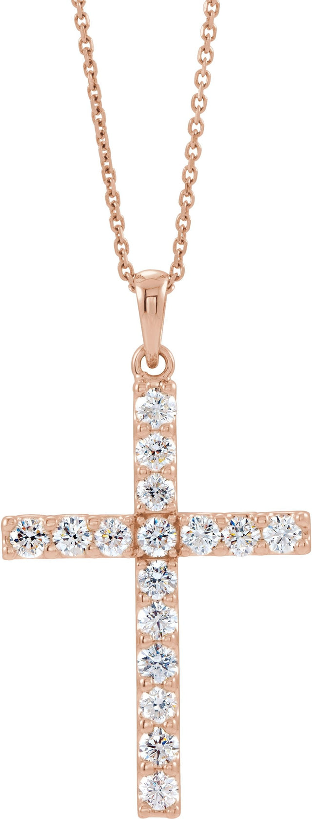 14K Gold Round Lab-Grown Diamond Accented Cross Necklace or Pendant - Rose Gold