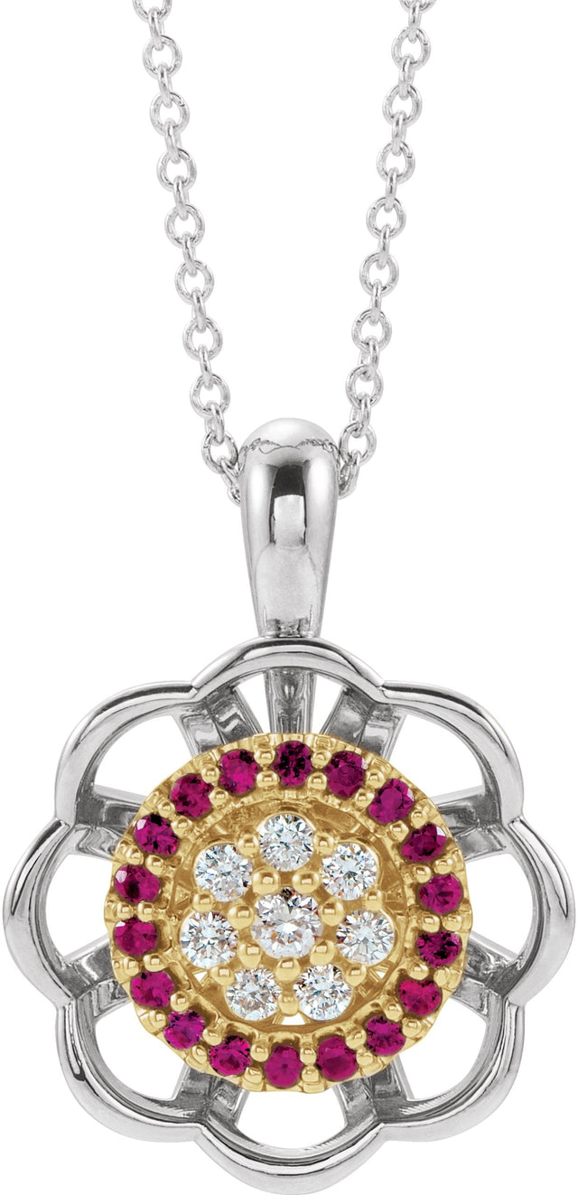 14K Gold Round Natural Diamond Halo-Style Cluster Necklace or Pendant – 1/6 CTW - Two-Tone