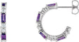 Platinum Straight Baguette Natural Amethyst Accented Hoop Earrings