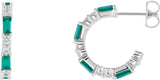 14K Gold Straight Baguette Lab-Grown Emerald Accented Hoop Earrings - White Gold