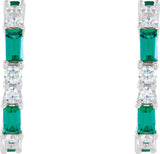 14K Gold Straight Baguette Lab-Grown Emerald Accented Hoop Earrings - White Gold - view 2