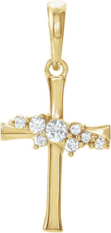14K Gold Round Natural Diamond Cluster Cross Necklace or Pendant - Yellow Gold