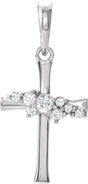 Platinum Round Natural Diamond Cluster Cross Necklace or Pendant
