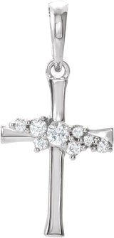 14K Gold Round Natural Diamond Cluster Cross Necklace or Pendant - White Gold