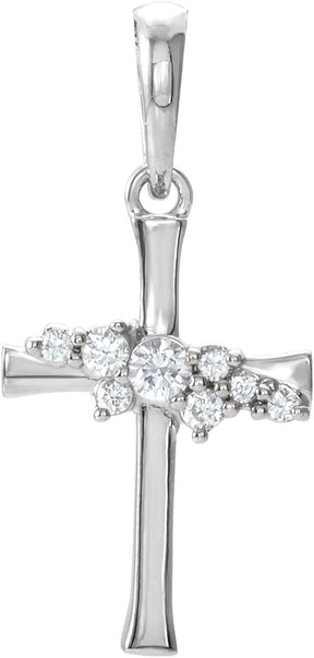 14K Gold Round Natural Diamond Cluster Cross Necklace or Pendant - White Gold