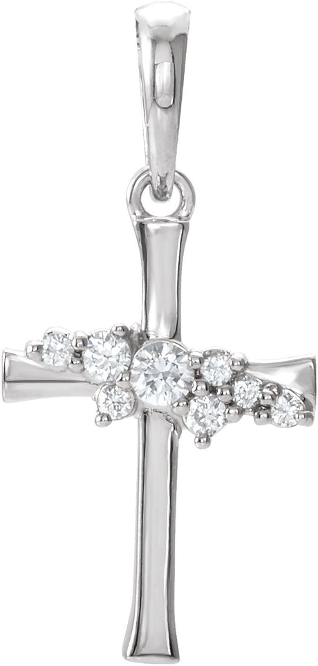 14K Gold Round Natural Diamond Cluster Cross Necklace or Pendant - White Gold