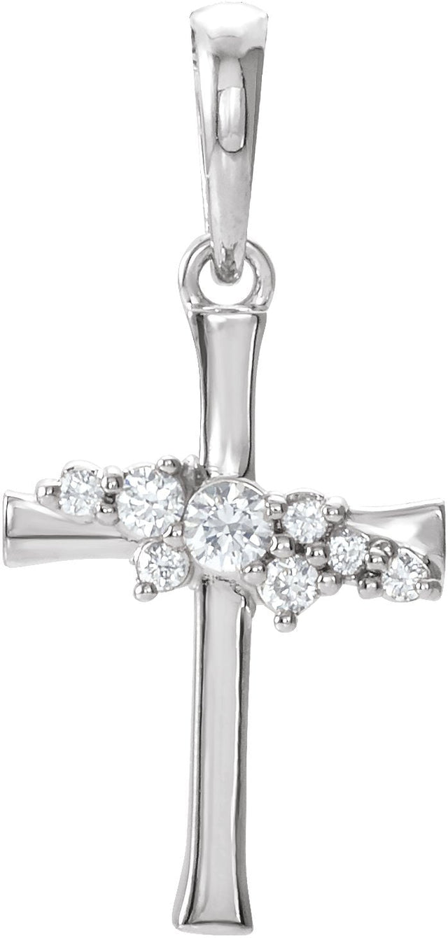 14K Gold Round Natural Diamond Cluster Cross Necklace or Pendant - White Gold