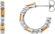 Platinum Straight Baguette Natural Citrine Accented Hoop Earrings