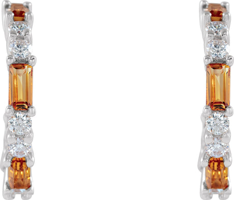 Platinum Straight Baguette Natural Citrine Accented Hoop Earrings - view 2