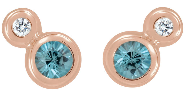 14K Gold Round Natural Blue Zircon Accented Bezel-Set Earrings – 3-5mm Stones - Rose Gold - view 2