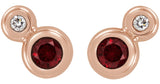 14K Gold Round Natural Mozambique Garnet Accented Bezel-Set Earrings – 3-5mm Stones - Rose Gold - view 2