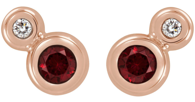 14K Gold Round Natural Mozambique Garnet Accented Bezel-Set Earrings – 3-5mm Stones - Rose Gold - view 2