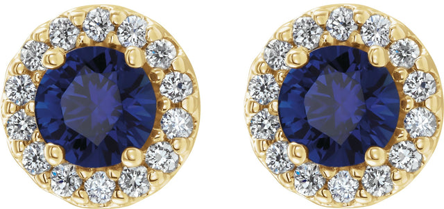 14K Gold Natural Blue Sapphire Round 4-Prong Halo-Style Earrings – 3-8mm Stones - Yellow Gold - view 4