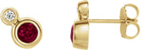 14K Gold Round Lab-Grown Ruby Accented Bezel-Set Earrings – 3-5mm Stones - Yellow Gold