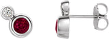 14K Gold Round Lab-Grown Ruby Accented Bezel-Set Earrings – 3-5mm Stones - White Gold