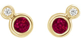 14K Gold Round Natural Ruby Accented Bezel-Set Earrings – 3-5mm Stones - Yellow Gold - view 2