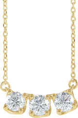 14K Gold Round Natural Diamond Three-Stone Curved Bar Necklace - Yellow Gold