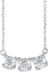 Platinum Round Natural Diamond Three-Stone Curved Bar Necklace