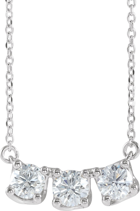 14K Gold Round Natural Diamond Three-Stone Curved Bar Necklace - White Gold
