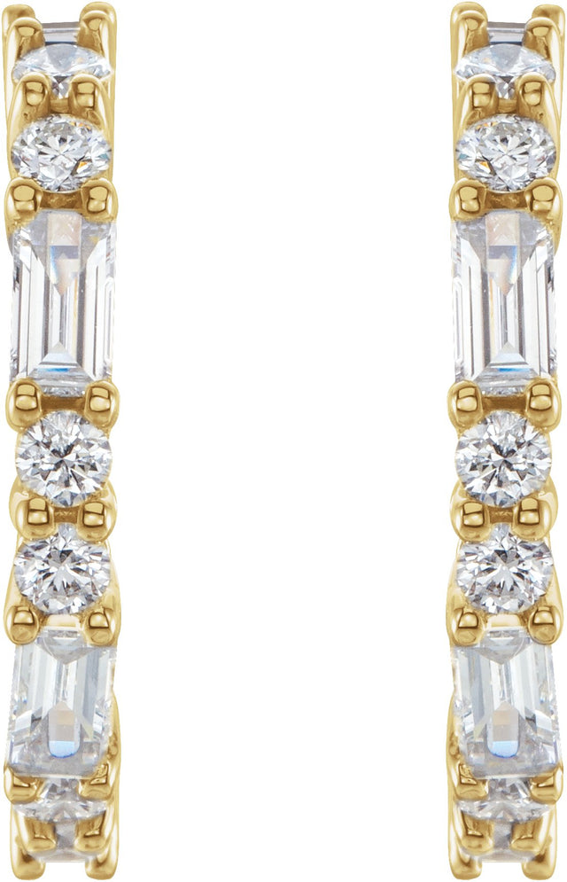 14K Gold Straight Baguette Natural Diamond Accented Hoop Earrings - Yellow Gold - view 2