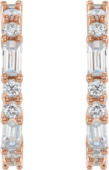 14K Gold Straight Baguette Natural Diamond Accented Hoop Earrings - Rose Gold - view 2