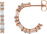 14K Gold Straight Baguette Natural Diamond Accented Hoop Earrings - Rose Gold