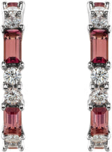 Platinum Straight Baguette Natural Pink Tourmaline Accented Hoop Earrings - view 2