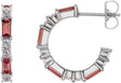 Platinum Straight Baguette Natural Pink Tourmaline Accented Hoop Earrings