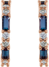 14K Gold Straight Baguette Lab-Grown Alexandrite Accented Hoop Earrings - Rose Gold - view 2