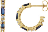 14K Gold Straight Baguette Lab-Grown Alexandrite Accented Hoop Earrings - Yellow Gold