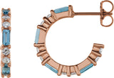 14K Gold Straight Baguette Natural Aquamarine Accented Hoop Earrings - Rose Gold