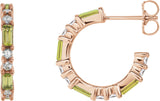 14K Gold Straight Baguette Natural Peridot Accented Hoop Earrings - Rose Gold