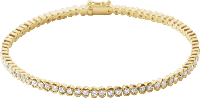 14K Gold Round Natural Diamond Bezel-Set Line Bracelet – 1.35-2.2mm Stones - Yellow Gold