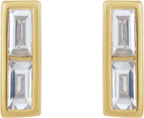 14K Gold Straight Baguette Natural Diamond Baguette Bezel-Set Bar Earrings - Yellow Gold - view 2