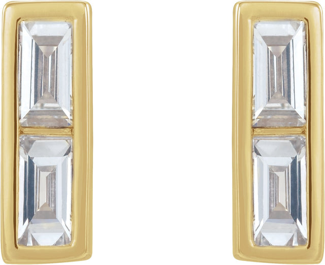 14K Gold Straight Baguette Natural Diamond Baguette Bezel-Set Bar Earrings - Yellow Gold - view 2